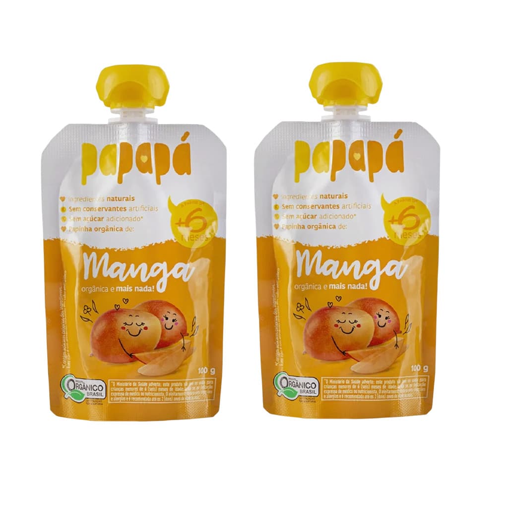 Kit 2x Papinha Orgânica Manga Papapá Squeeze 100g