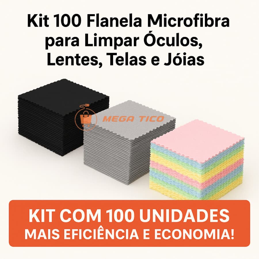 Kit Flanela Microfibra 100 Unid Paninho Limpeza Óculos Tela Celular Lente Câmera e Acessórios