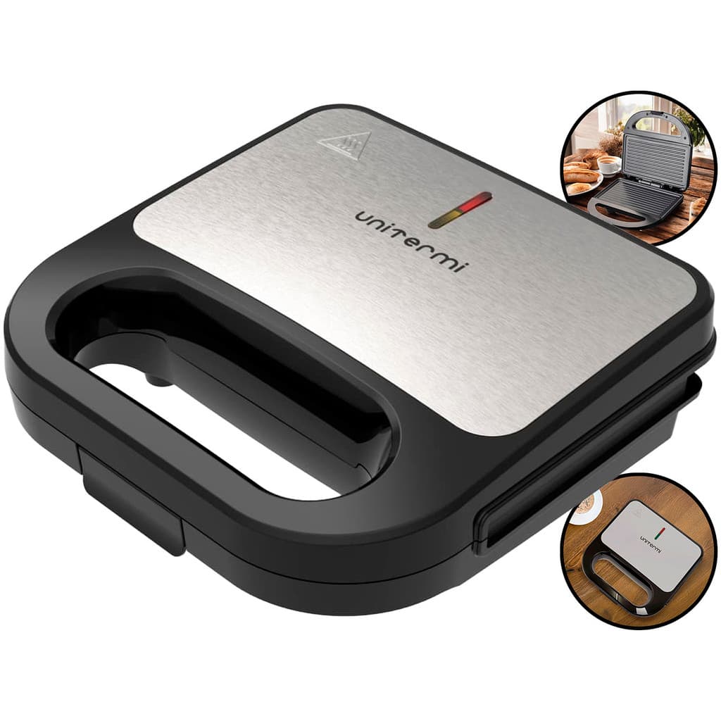 Sanduicheira Grill Elétrica 750w Grelha Antiaderente Inox Com Alça Para Sanduíches Carnes Legumes