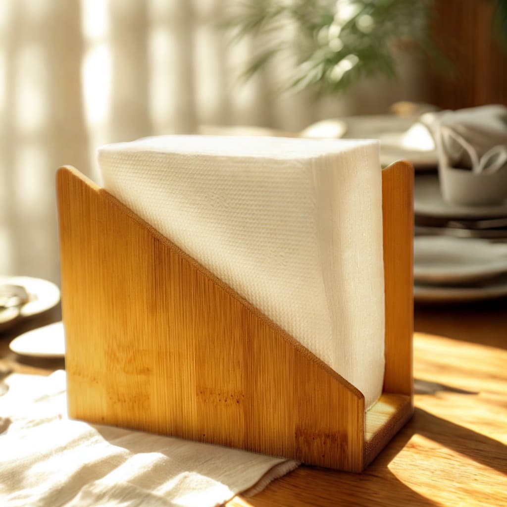 Porta Guardanapo de Bambu Grande para Mesa Suporte Madeira