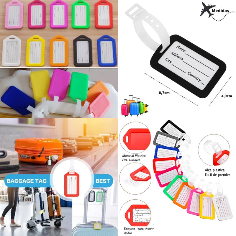 10 Unidades Tag de Identificação Etiquetas p/ Mala Bagagem Viagem