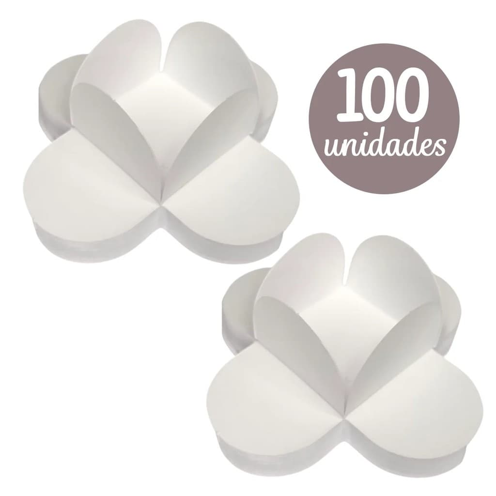 FORMA DOCINHO 4 PETÁLAS C/100un HAPPY FESTAS - BRANCO