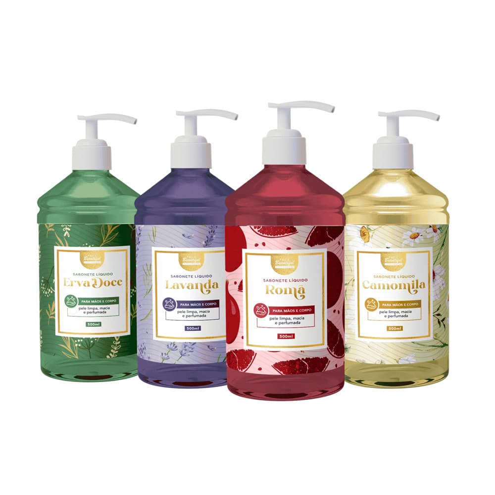 Kit 4 Sabonete Líquido para Mãos e Corpo 500ml Perfumado Face Beautiful
