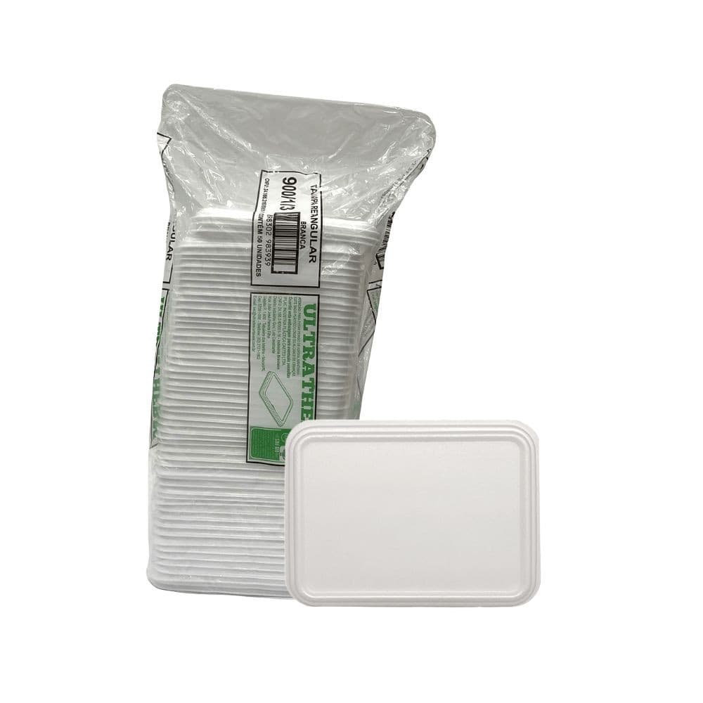 Tampa para Marmitex de Isopor Retangular 3 divisórias 900ml Ultratherm com 50 unidades