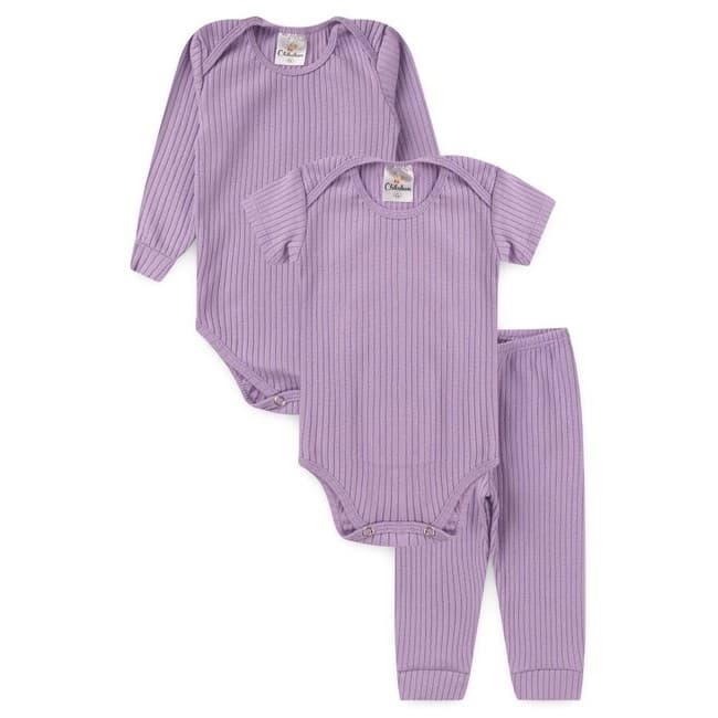 Kit Bebê 3 Peças Ribana Canelado Lilás