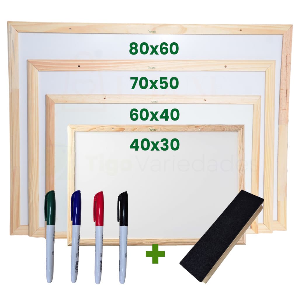 Quadro Lousa Escolar Branco Moldura em Madeira