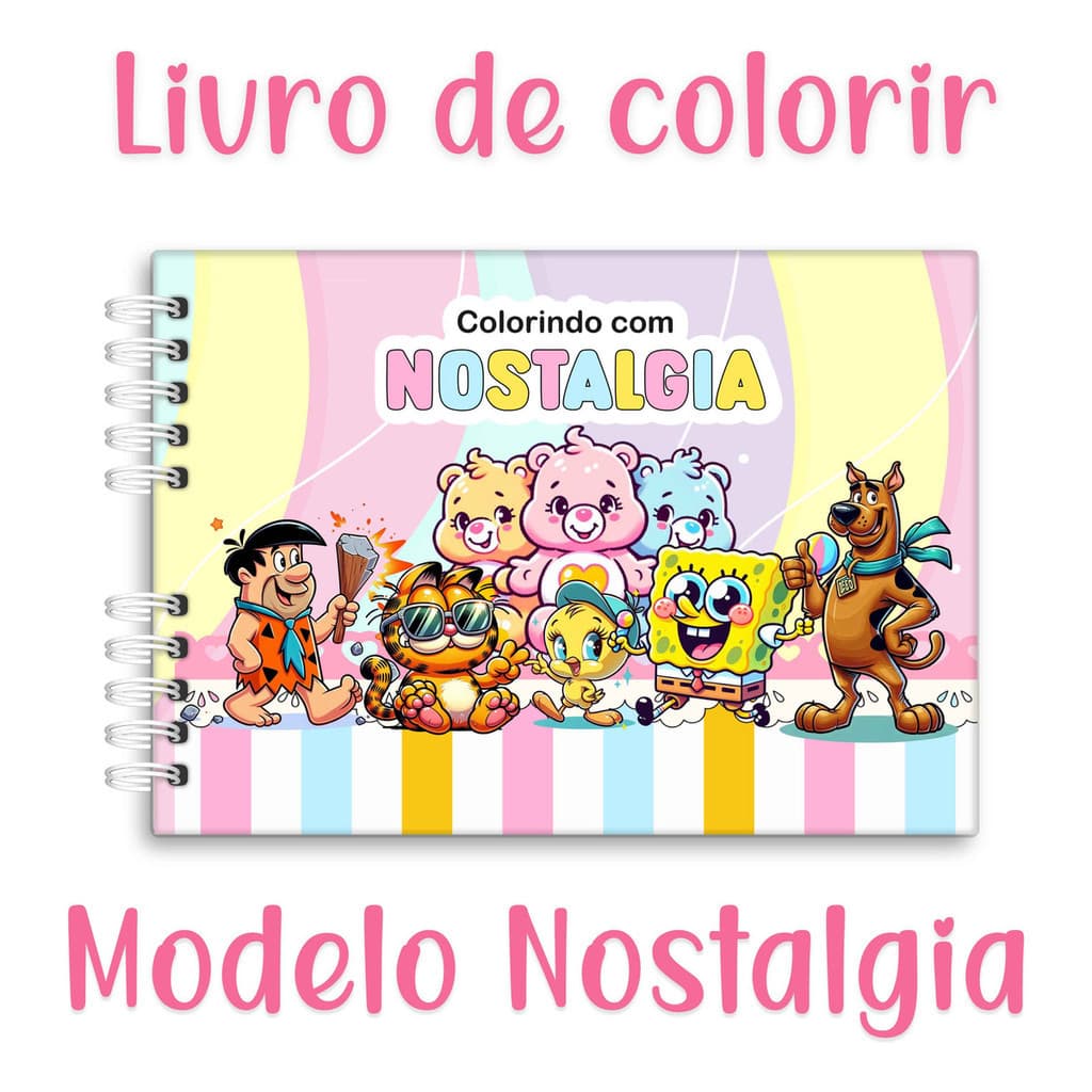 Livro De Colorir Desenhos Nostálgicos 50 Folhas A5 180g Capa Dura PRONTA ENTREGA