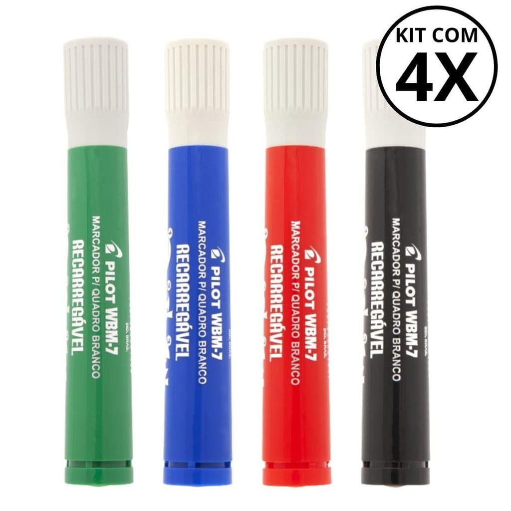 Kit 04 Marcador Para Quadro Branco PILOTO Recarregável - WBM-7 PILOT