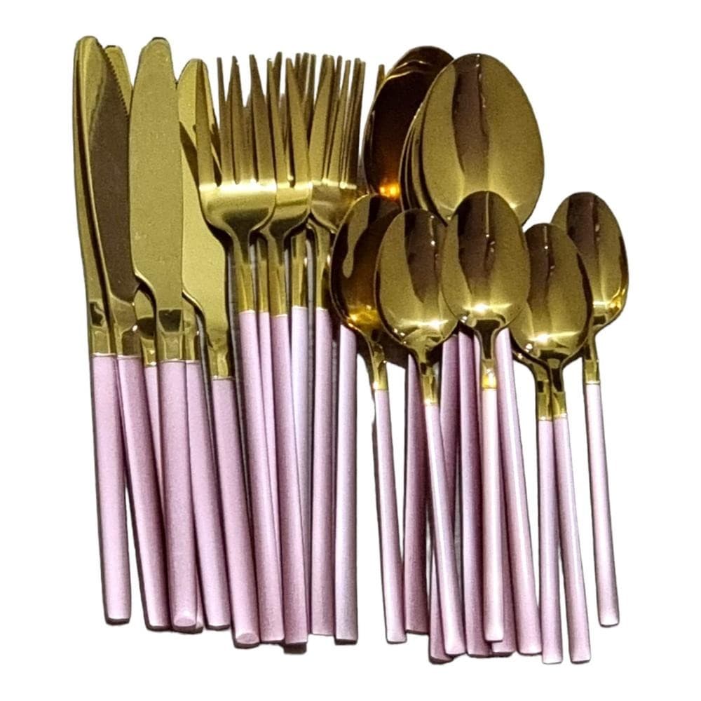 Faqueiro de luxo Slim Rosa Talheres de aço Inoxidavel 24pç - AMIGOLD