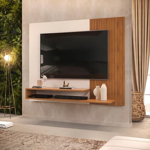 Painel Para Tv Até 50 Polegadas Dj Móveis Nando Freijó / Off White / Cinza