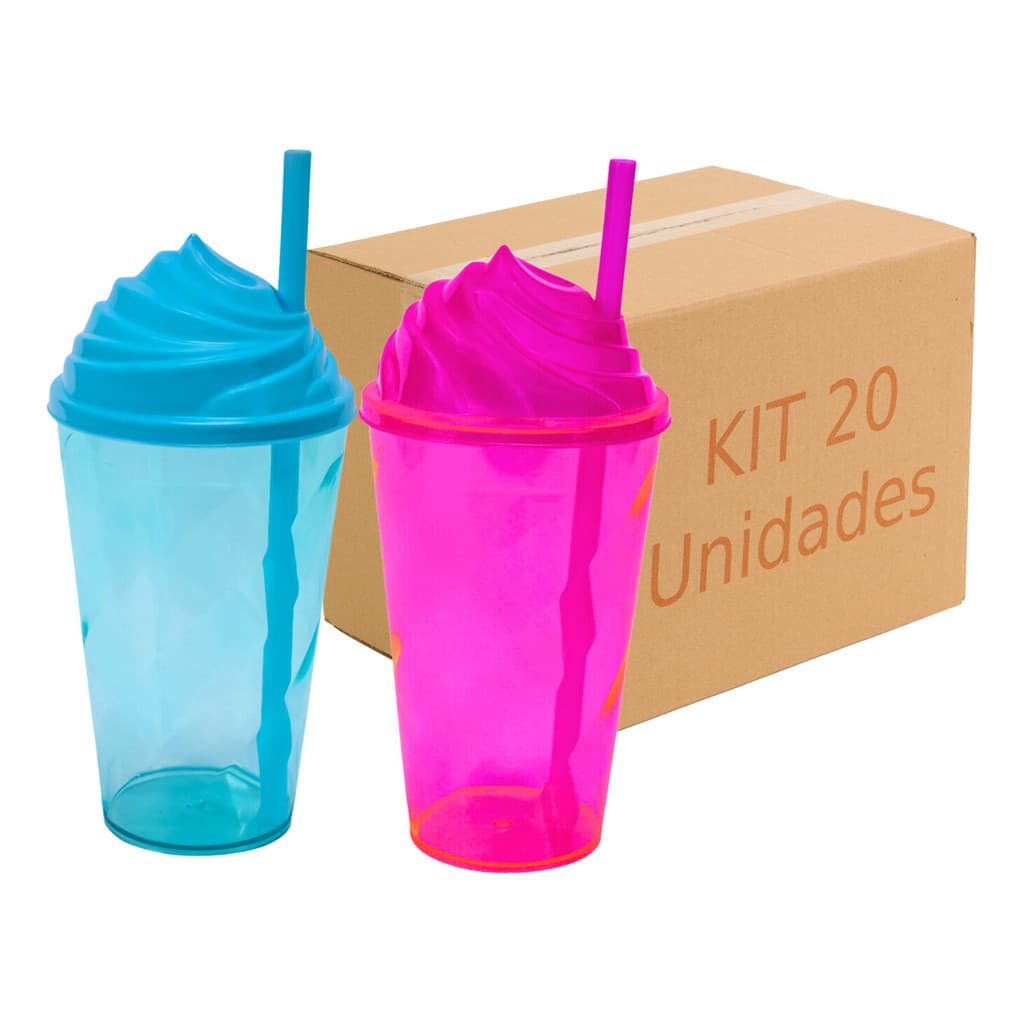 Kit 20 Copos Twister 300ml Tampa Chantilly 2 Cores Atacado Balada Direto Fabrica Brinde Lembrancinha
