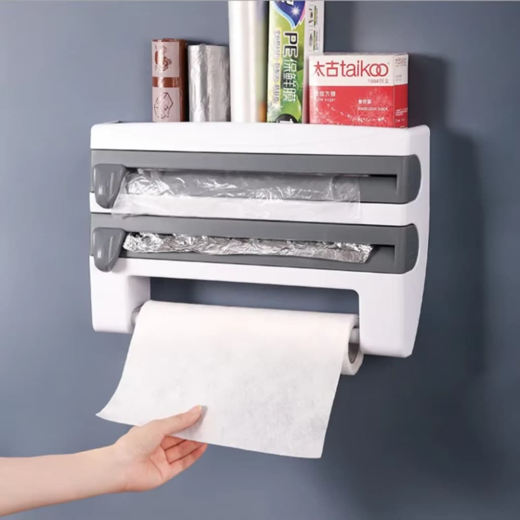 Suporte Para Cozinha 4 Em 1 Papel Toalha PVC Papel Alumínio Gancho Para Utensílios