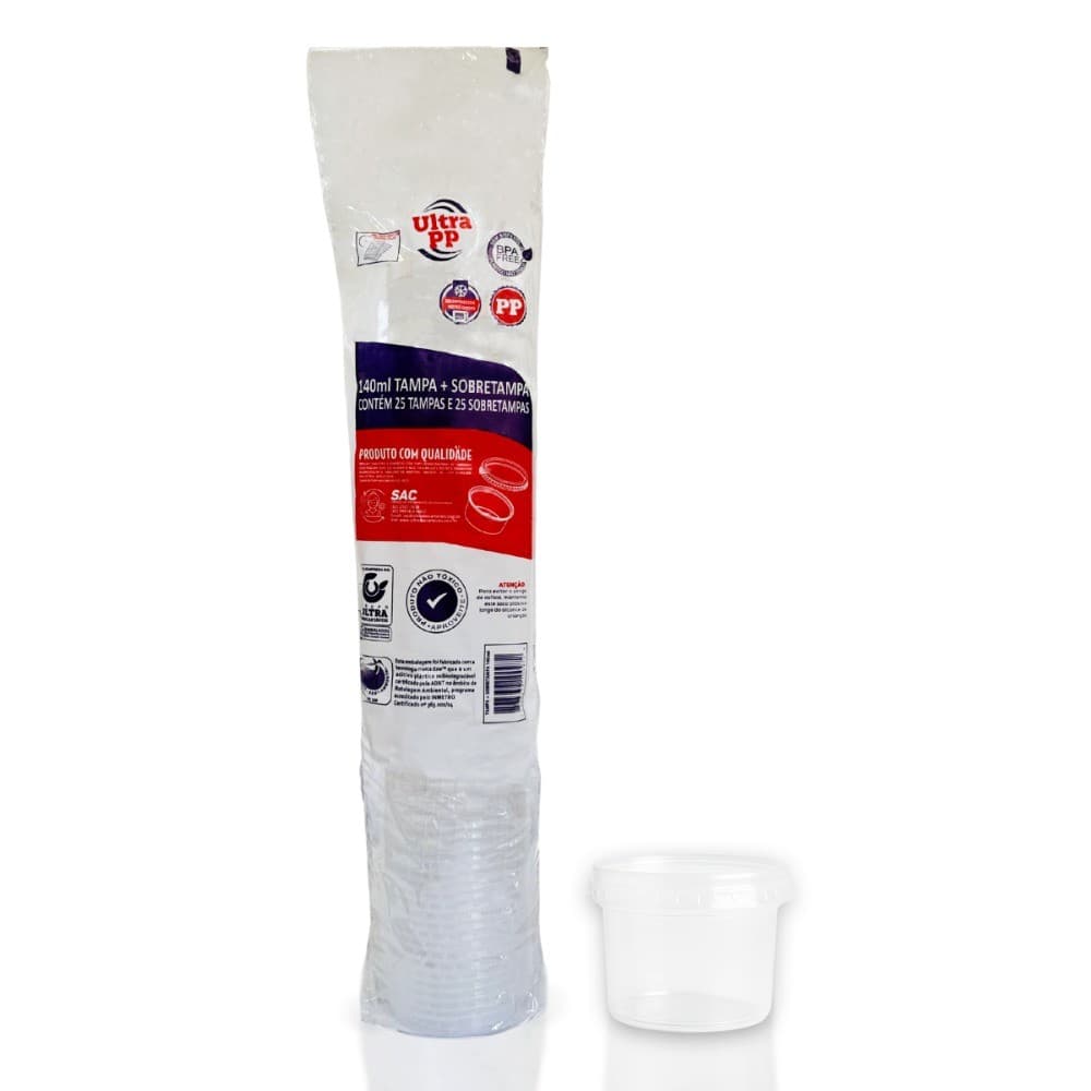 Pote 140ml c/ tampa PP transparente Ultratherm Replast 25 un