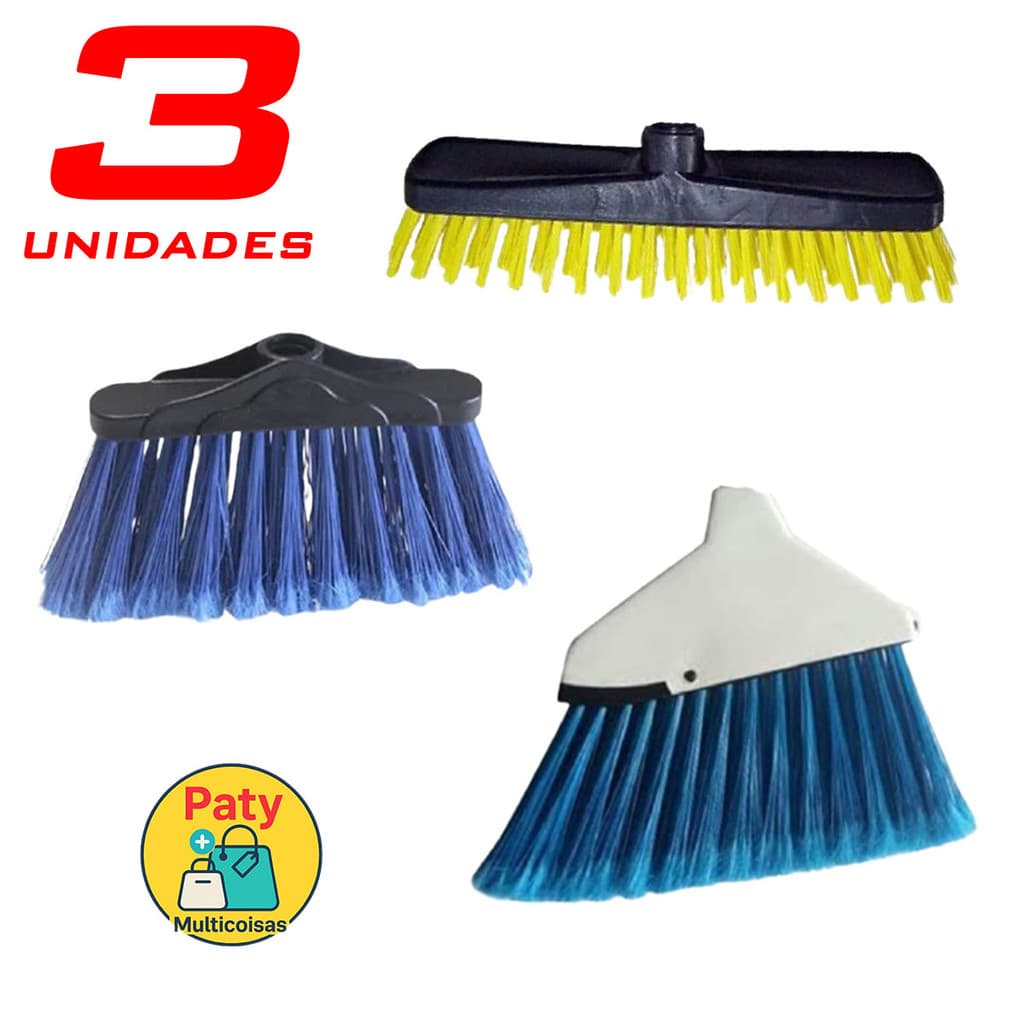 Kit 1 a 3 Vassoura esfregão multiuso limpeza plástico limpa piso SEM CABO