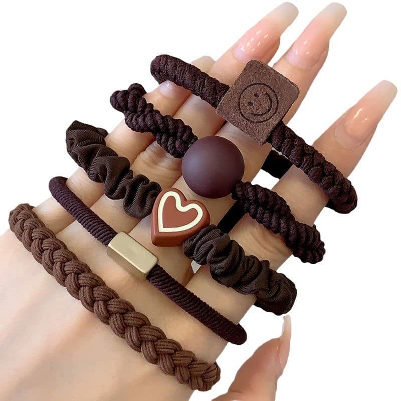 Kit 5 Xuxinha Elástico Laço de Cabelo Coreano Casual Sortido