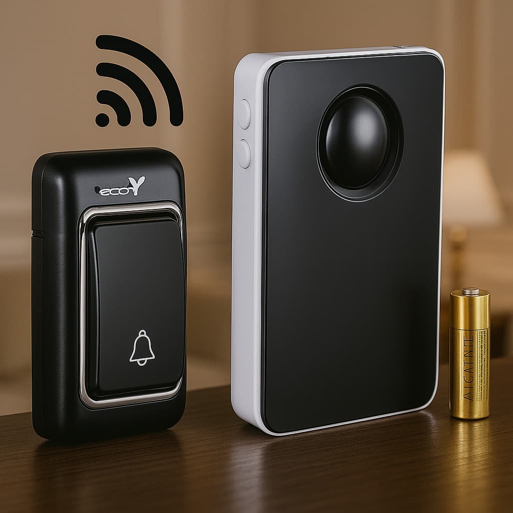 Campainha Residencial Sem Fio Longo Alcance 180m Prova D'água Preto Dourado Casa Segurança