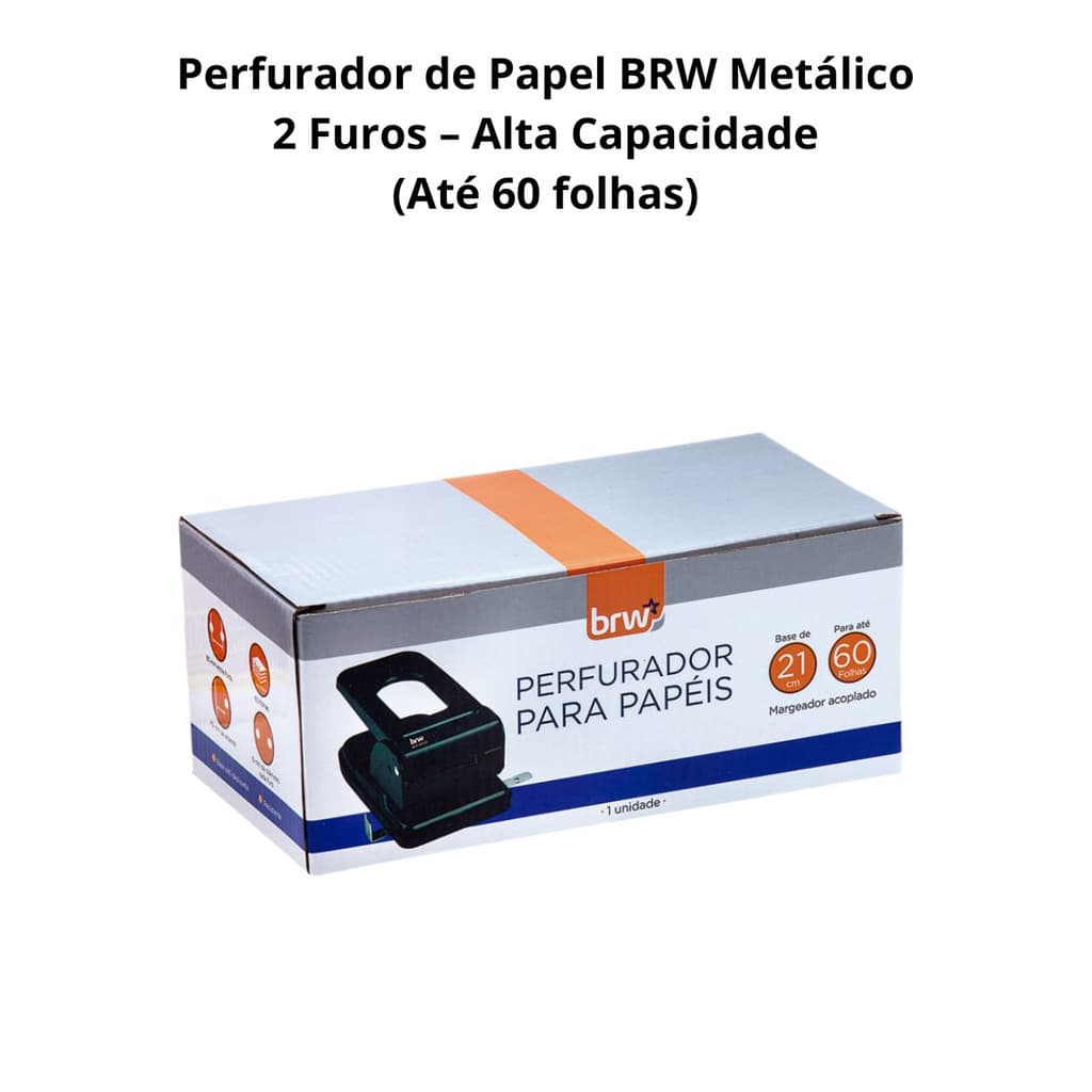 Perfurador de Papel BRW Metálico 2 Furos – Alta Capacidade (Até 60 folhas)