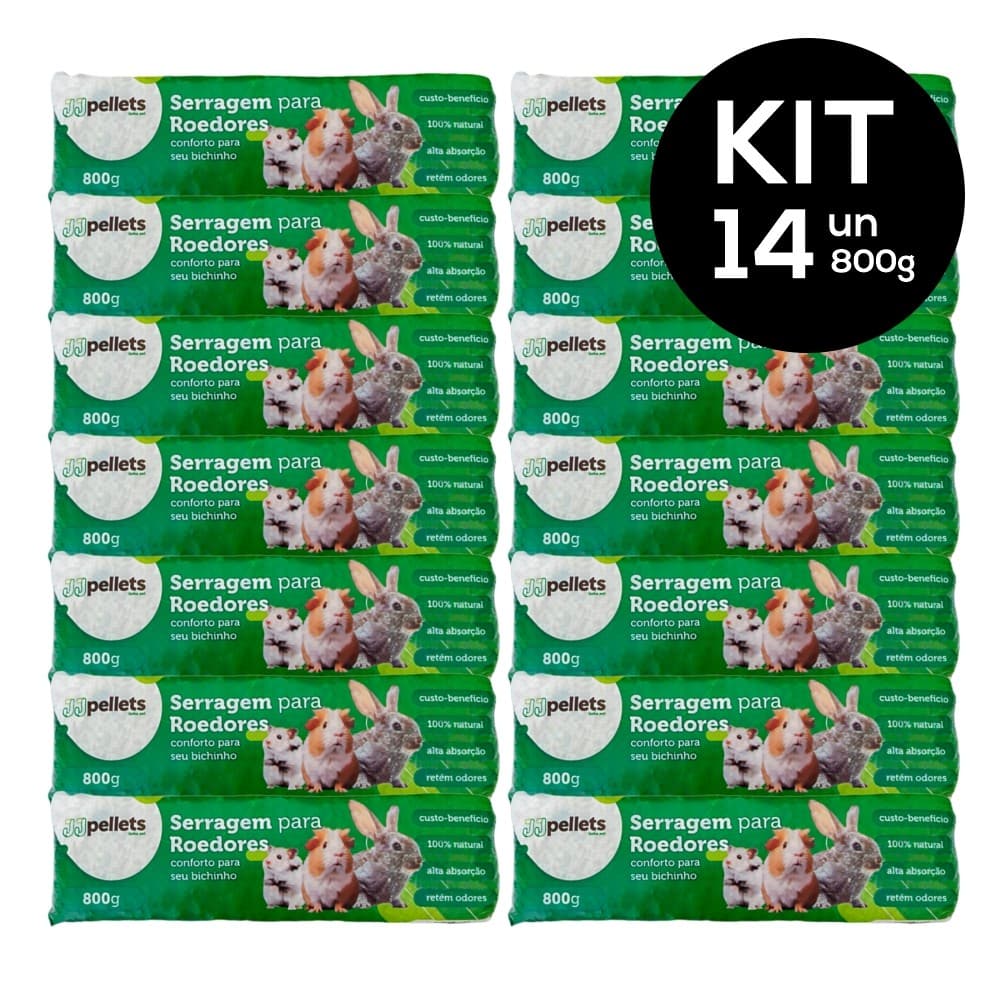 Serragem Prensada para Roedores 800g JJ Pellets Natural para Hamster Coelhos C/ 14 Unidades