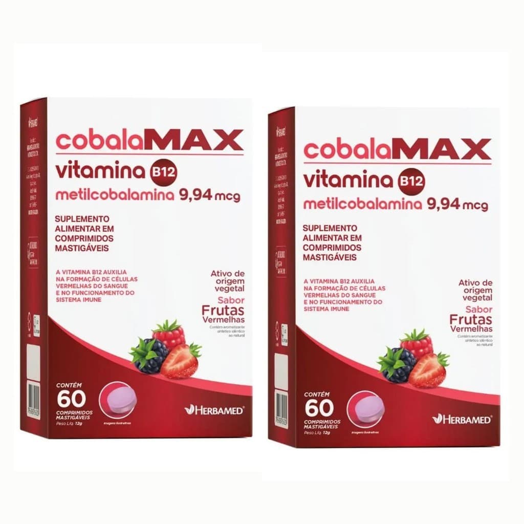 Kit 2 Cobalamax Vitamina B12 (Metilcobalamina 9,94mcg) 60 Comprimido Mastigavel Herbamed