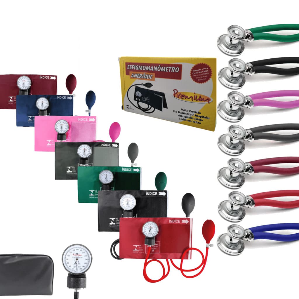 Kit Esfigmomanômetro + Estetoscópio Rappaport G-tech (Várias Cores)