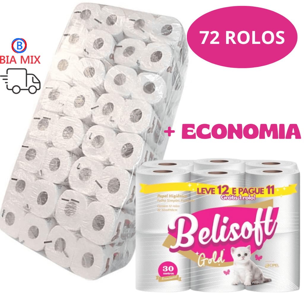 PAPEL HIGIENICO BELISOFT GOLD BR I - 72 rolos X 30 M