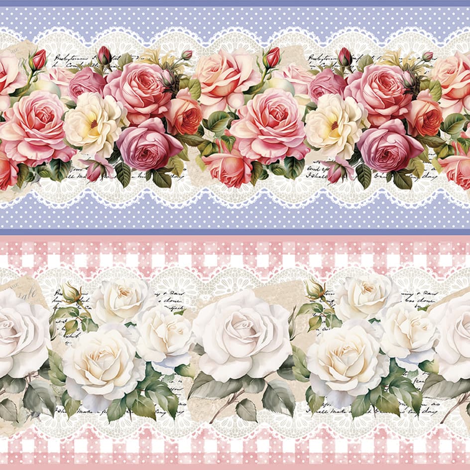 Tricoline Digital Barrado Flores Delicadas, 55cm x 1,50mt