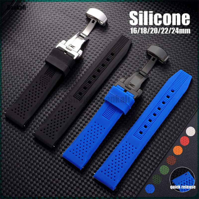 Pulseira De Relógio De Silicone Fivela Borboleta 16mm 18mm 20mm 22mm 24mm Liberação Rápida Borracha Macia Feminina Mascu