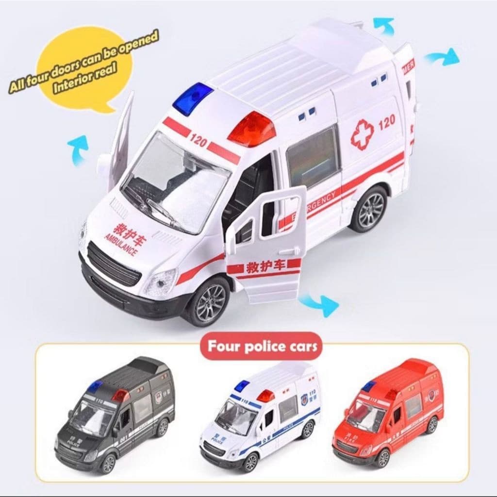 ambulância pode abrir 4 portas, carro de brinquedo de inércia infantil/n-570a