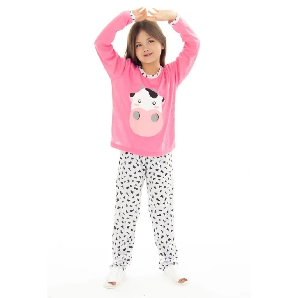 Pijama Longo Infantil Feminino Estampa Vaquinha Manga Longa Inverno