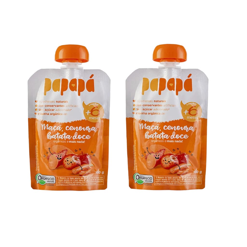 Kit 2x Papinha Orgânica Maçã Cenoura Batata-Doce Papapá 100g