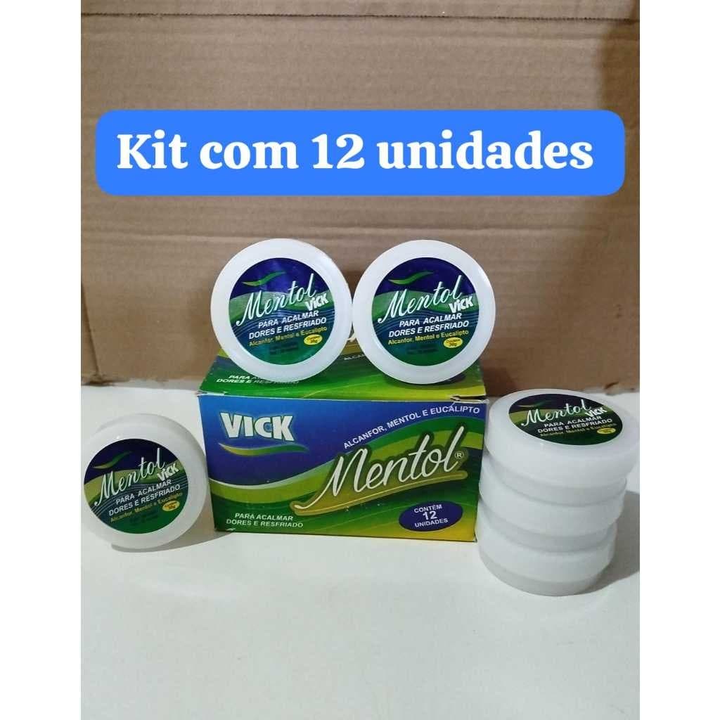 Kit com 12 unidades pomada /creme mentol vicky - dores e resfriado - 30 grs
