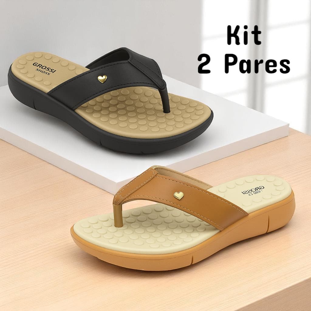Kit 2 Pares Chinelo Ortopédico Feminino Tamanco Anatômico Plataforma Confortável