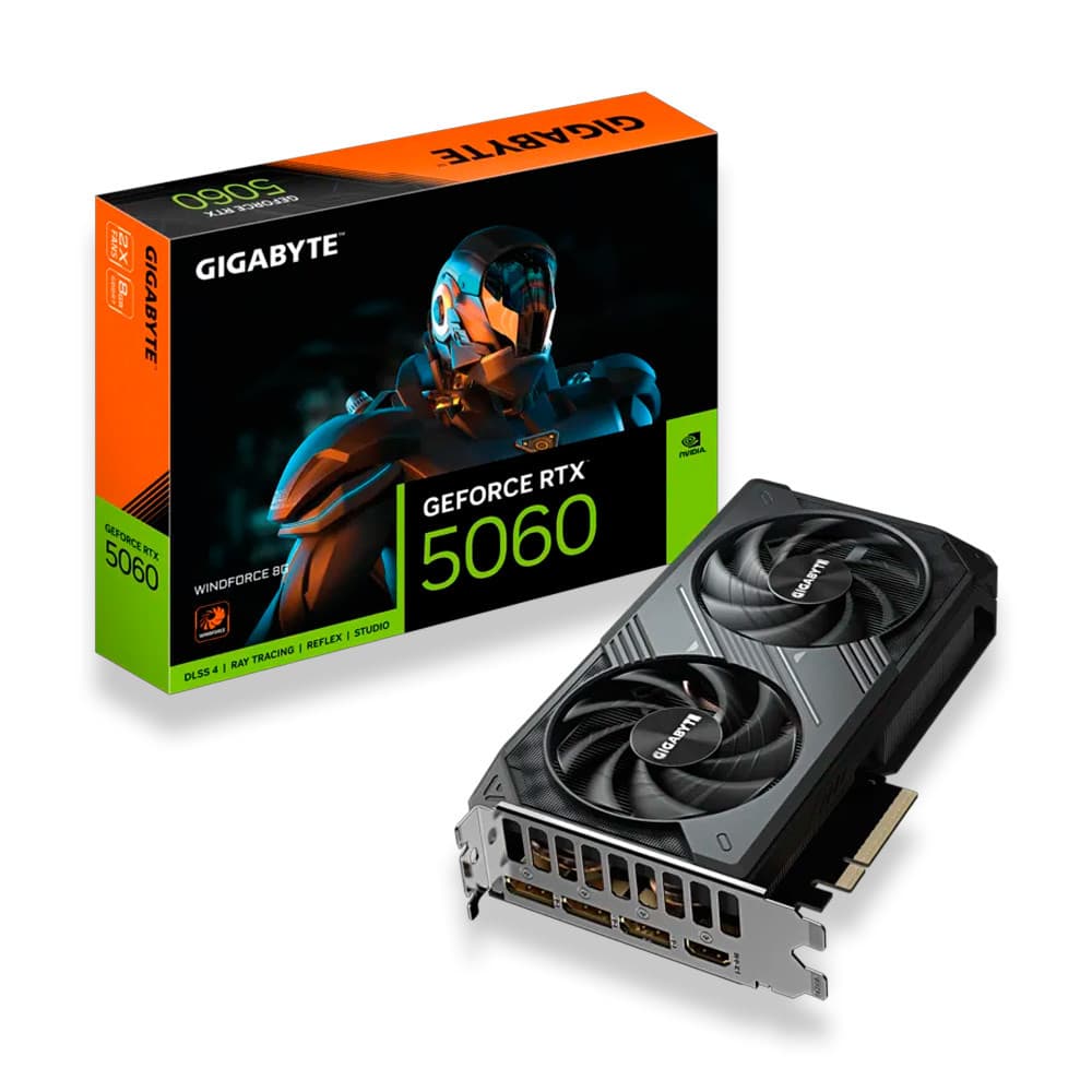Placa de Vídeo Gigabyte NVIDIA GeForce RTX 5060 OC, 8GB, GDDR7, DLSS, Ray Tracing - GV-N5060WF2OC-8GD