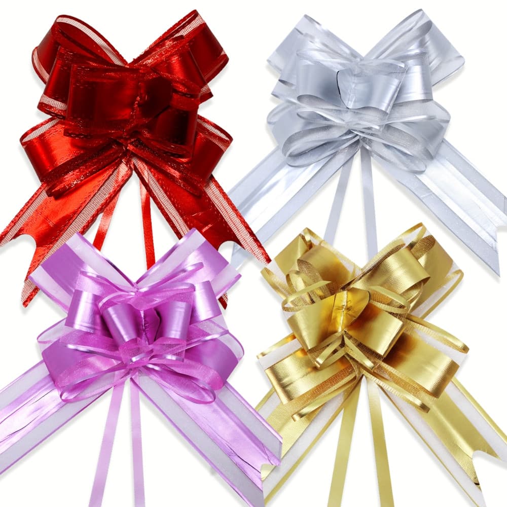 Laço Fácil de Organza com Filete Dourado 30mm x 47cm Pacote com 10 Unidades Premium