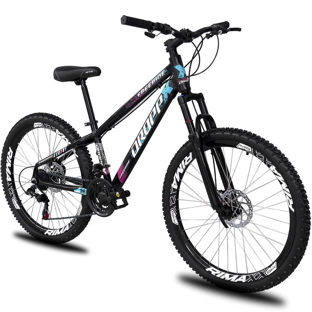 Bicicleta aro 26 Dropp Freeride Alumínio 21 Marchas Freios a disco supensão tipo Vikingx gios vmaxx