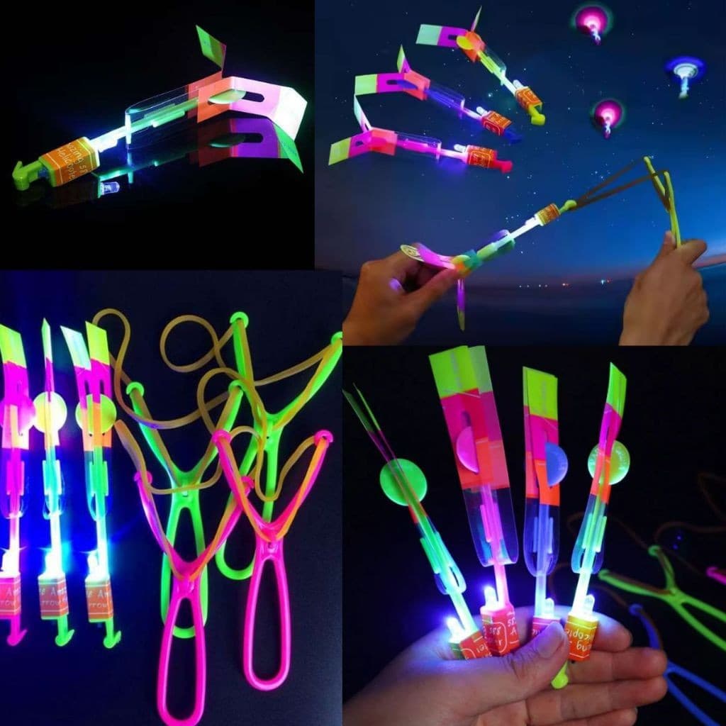 Kit5/10/15/20/25/30Brinquedo Avatar Voador Rotativo Foguete Lançador Estilingue Brilha Luz De Led Helicoptero