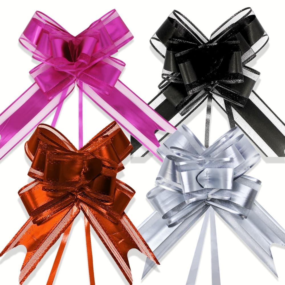 Kit 50 Laço Fácil Organza com Poliéster 30mm x 47cm Para Presente Luxo