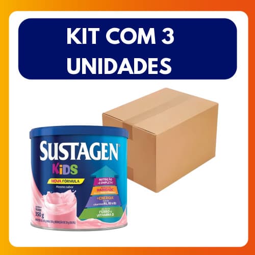 Kit C/3 Unidades Sustagen Kids 350g Lata Morango