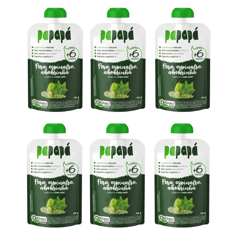 Kit 6x Papinha Orgânica Pera, Espinafre E Abobrinha 100g