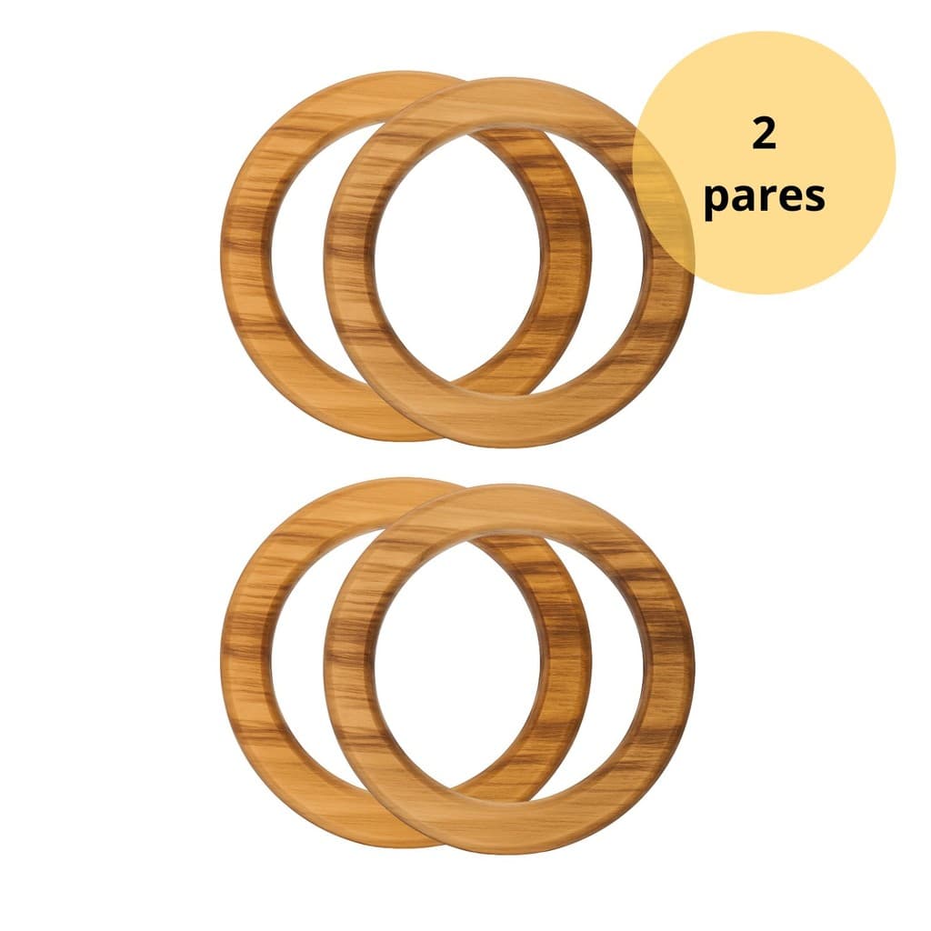 Kit 4 Alças (2 pares) para bolsas cestos colar de mesa em madeira Teca redondas tamanho G