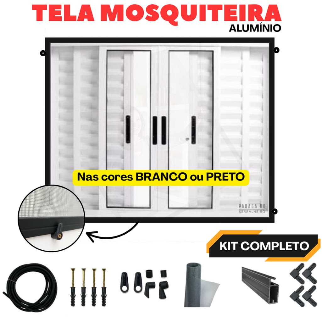 Tela Mosquiteiro Removível Kit  mosqueteira moldura de Alumínio Branco ou Preto (várias medidas)