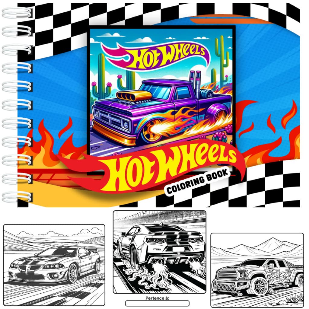 Livro de Colorir Hot Wheels Capa Dura 50 Páginas A5 180grm
