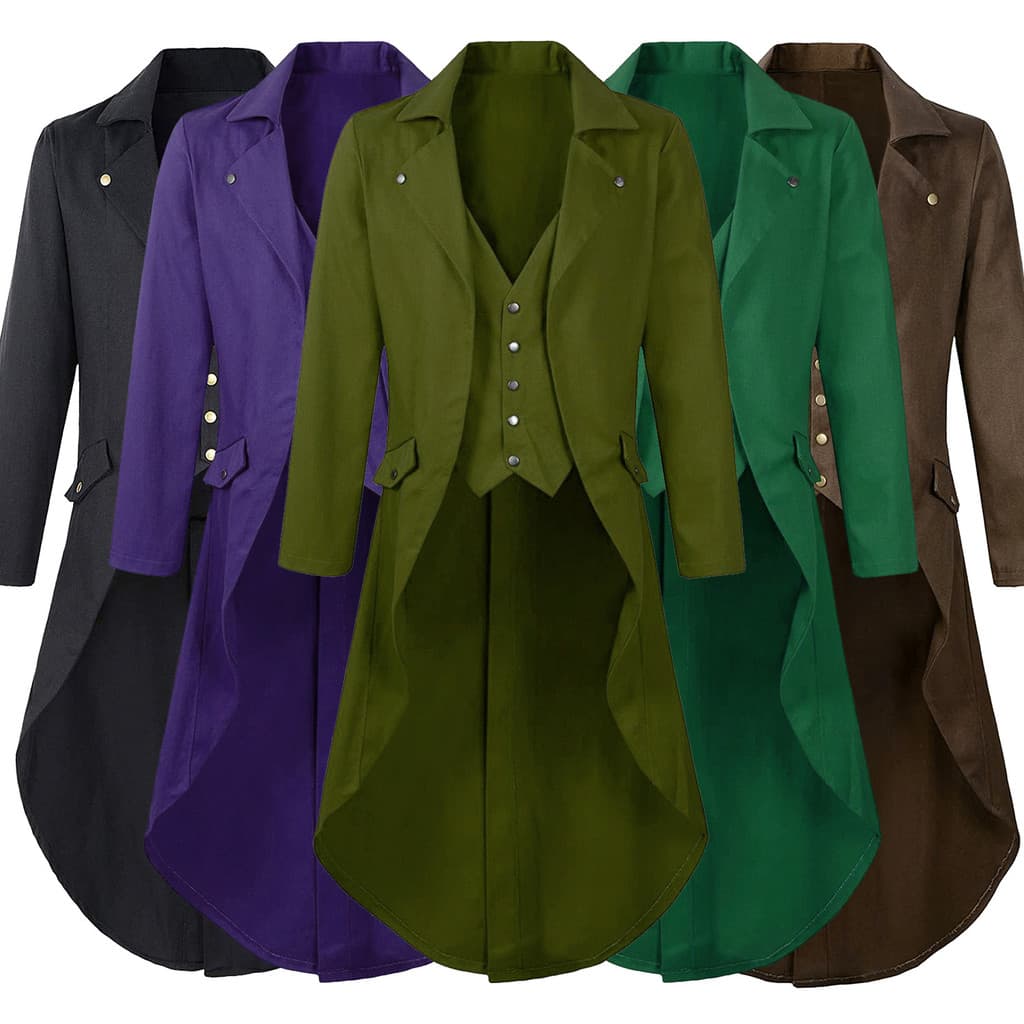 2025 Medieval Retro masculino novo estilo smoking roupas de comprimento médio jaqueta de manga comprida vestido de roupa