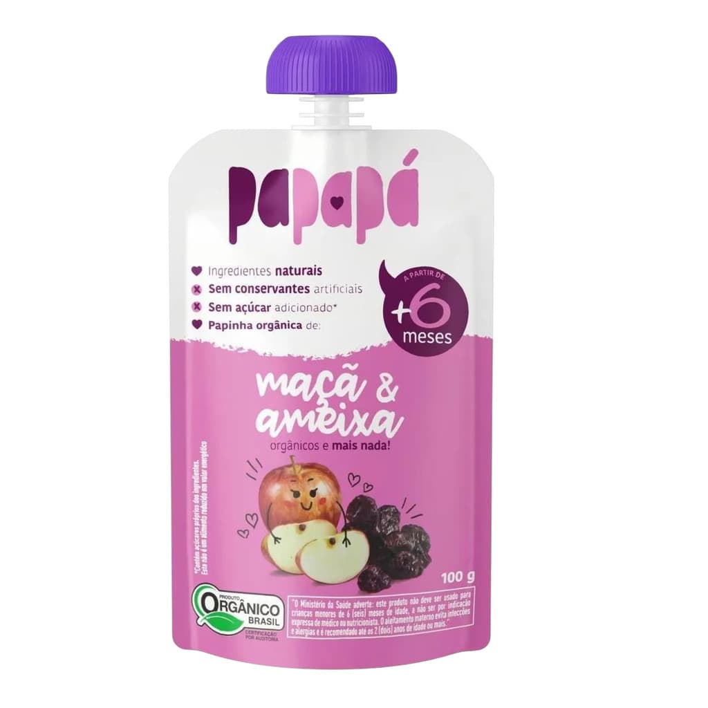 Papinha Orgânica Natural Maçã E Ameixa Papapá Squeeze 100g