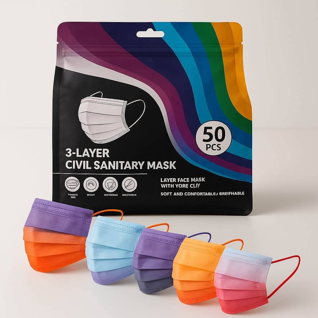 Máscara Descartável Colorida Tripla Proteção Com Elástico 50un ou 10un Moda Clinic