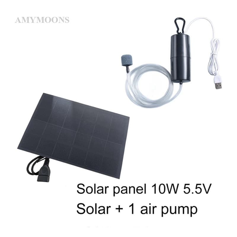 Amymoons 10W Painel Solar USB Bomba De Oxigênio Tubo Duplo Ar Portátil Pesca Ao Livre Frutos Do Mar
