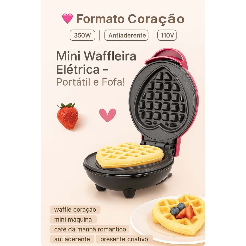 Mini Máquina de Waffle Antiaderente | 110V Portátil – Ideal p/ Café da Manhã Rápido