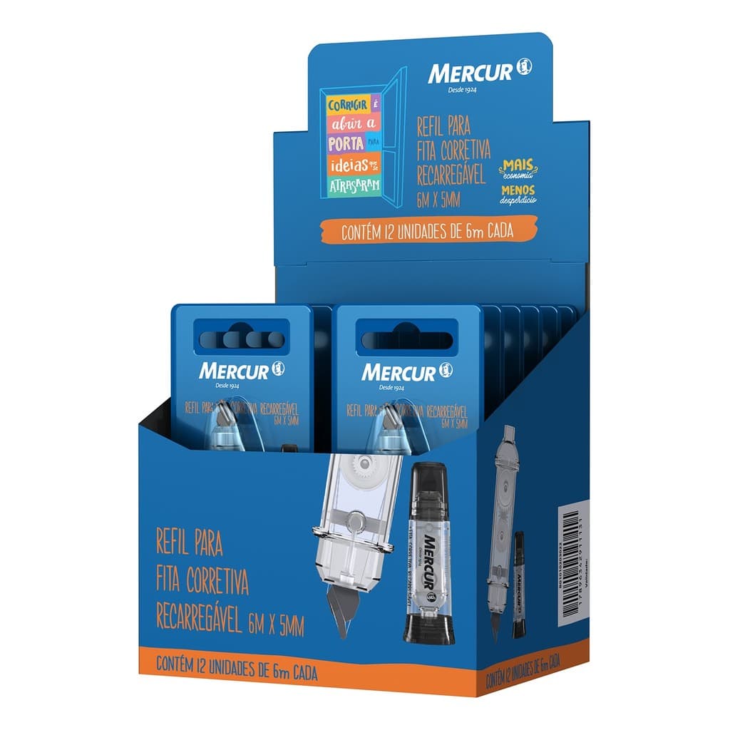 Refil Fita Corretiva 5mm x 6m Caixa Com 12 Un. Mercur