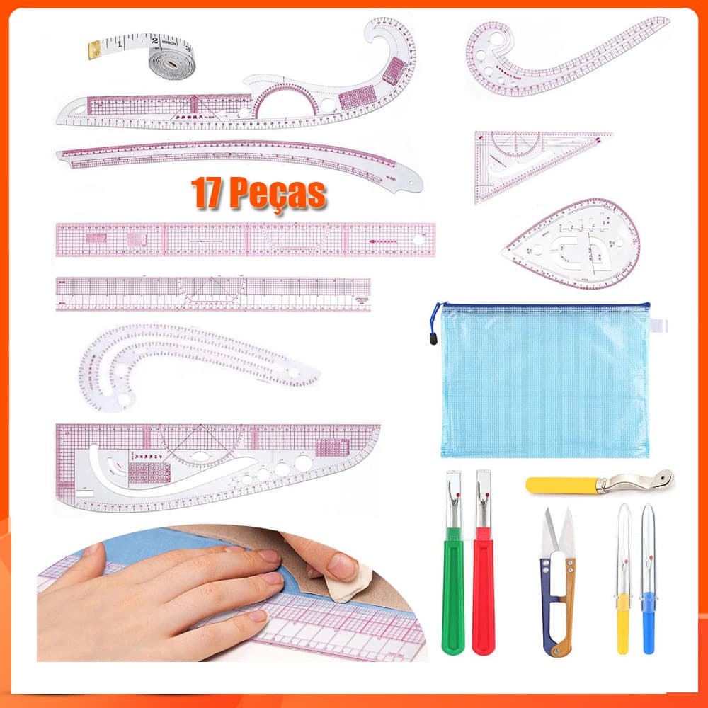 17 Peças Kit Réguas Para Modelagem Flexível Patchwork,costura,corte
