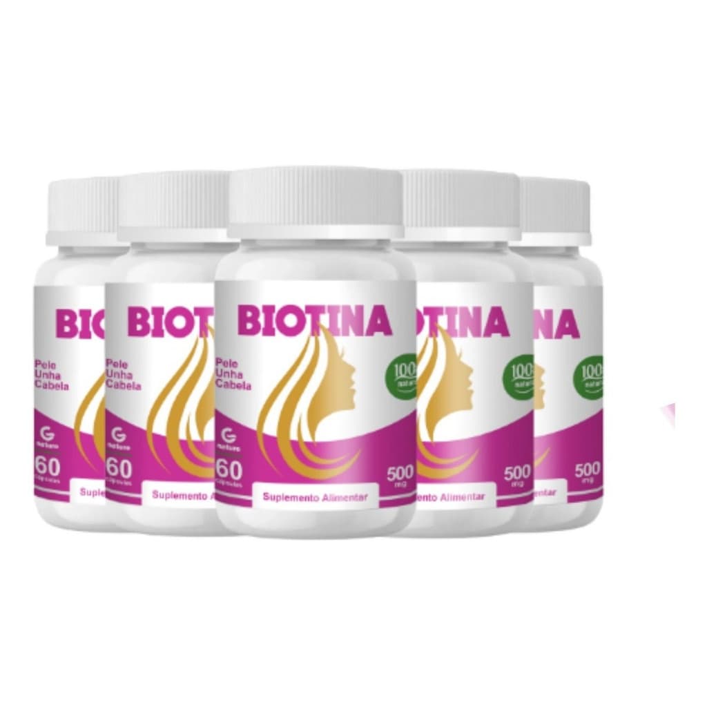 Kit 5x Biotina Genature – 300 Cápsulas | Cabelos, Unhas, Pele